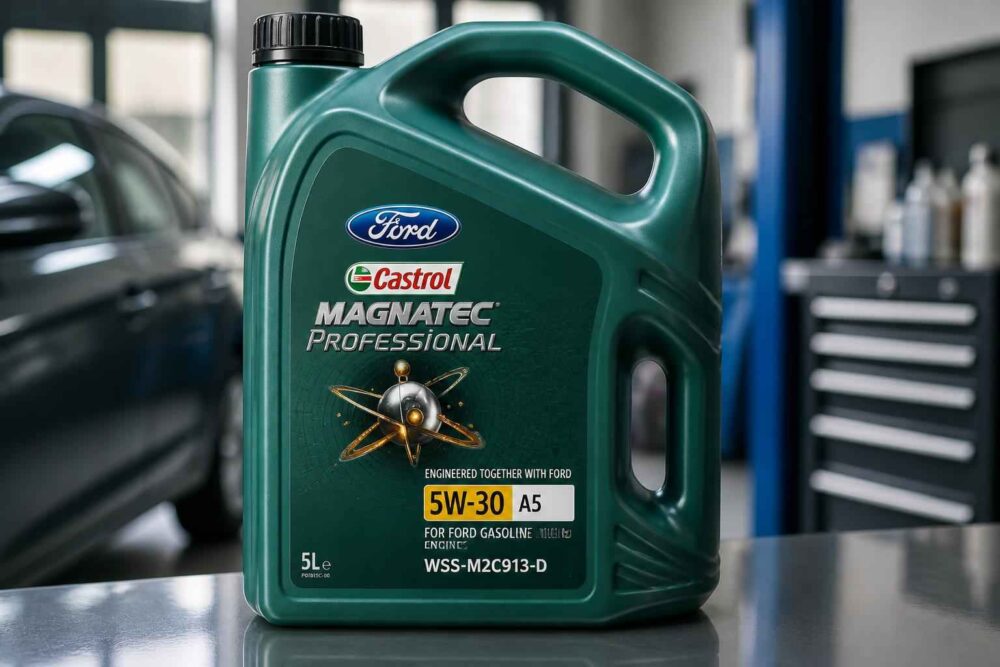 Olej Castrol Magnatec Professional 5W-30 A5 Kanister oleju Castrol Magnatec Professional 5W-30 A5 w warsztacie samochodowym