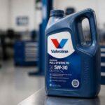 Kanister oleju silnikowego Valvoline Full Synthetic 5W-30 na blacie warsztatowym